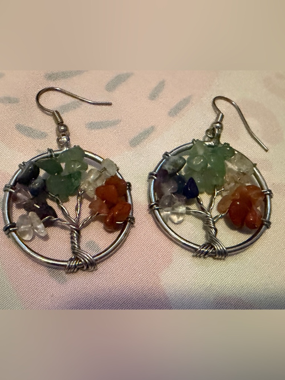 Gemstone Tree of Life Dangle Earrings